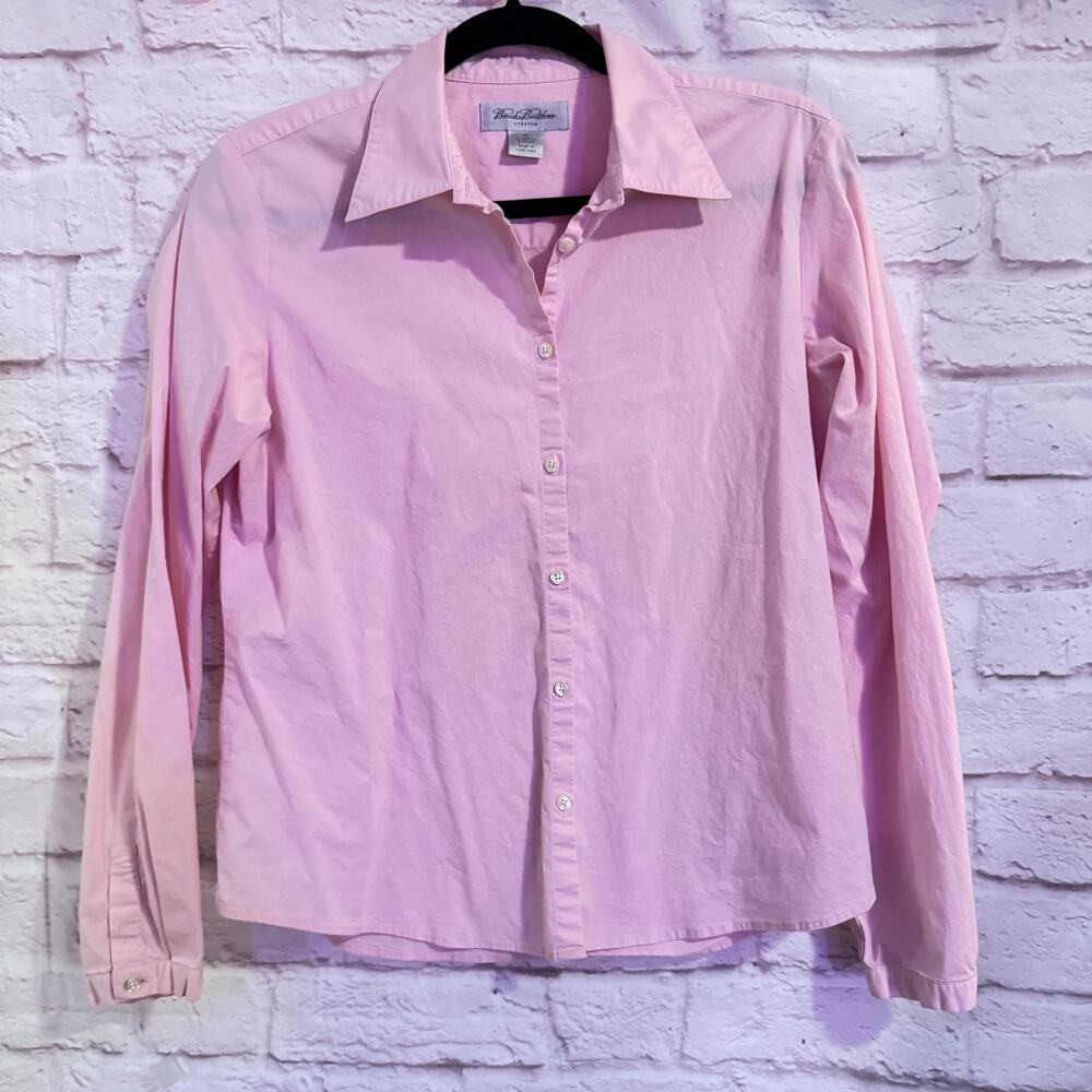 Brooks Brothers Women’s button up Pink Blouse Sz M 24” long
